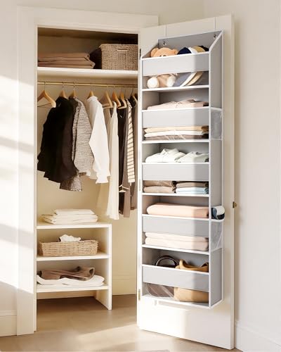 ULG 2-Pack Over-The-Door Organizer 5 Tiers, – Hanging Storage Organizer with 4 Mesh Side Pockets,Space Saving Closet Door Organizer for Clothes, Shoes, Toys, Accessories Light Gray - color: Light Grey, size: 2 Pack