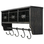 HBCY Creations Wall Mounted Shelf with Coat Hooks and Baskets, Solid Wood Entryway Organizer Wall Shelf with Hooks - Hang Coats, Keys or Coffee Mugs, Rustic Blackwash 24" Wide - color: Blackwash