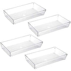 4 Pack 12"x 6" Large Size Clear Plastic Desk Drawer Organizer Tray Bathroom Office Kitchen Utensils Silverware Gadgets Dividers Desk Drawer Storage Bins Container for Dresser Cosmetic Makeup - size: 12 in x 6 in x 2 in