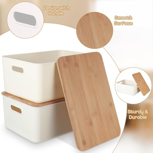 Suzile 6 Packs Plastic Storage Bins with Bamboo Lids Christmas Stackable Storage Containers for Xmas Decoration Ornaments Document Paper Organizing, with Labels and Marker(Multiple Size) - size: Multiple Size