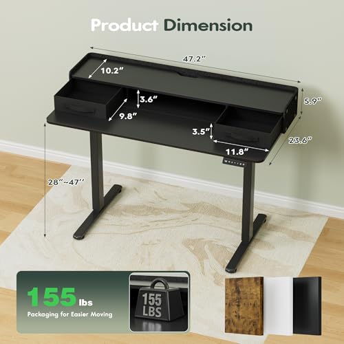 Homall Electric Standing Desk with 2 Drawers, Adjustable Height Computer Desk with Monitor Shelf Sit Stand Table with Splice Board Quick Install for Home Office (Black, 48 Inch) - color: Black, size: 48 Inch