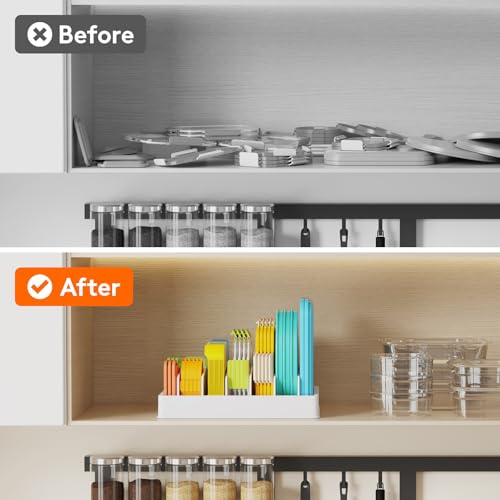 Lifewit Kitchen Cabinet Organizer for Food Contanier Lid, Lid Holder with 6 Adjustable Dividers & 7 Sections for Pantry Organizers and Storage, Home Drawer Organization, Large, 13" x 10" - size: Large(13" x 10")