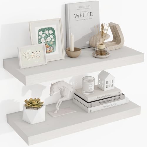 Acovy 24 Inch Floating Shelves, 24"x9.25"x1.5" Inch Deep Floating Shelves for Wall, Wooden Shelves for Bathroom, Bedroom, Living Room, Cream White Oak, 2 Pieces - color: Cream White Oak, size: 24"x9.25"-2pcs