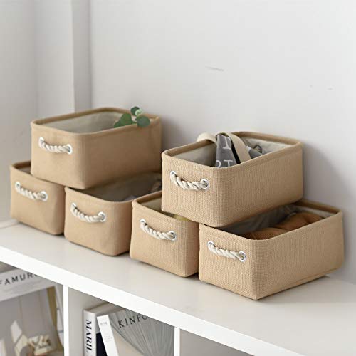 TheWarmHome Storage Basket for Organizing - Small 6 Pack 11.8x7.8x5.2 inch Fabric Storage Cubes with Cotton Rope Handle, Collapsible Storage Bins Baby Storage Toy Nursery (Beige) - color: Beige, size: 6PCS/Small -11.8Lx7.9Wx5.2H