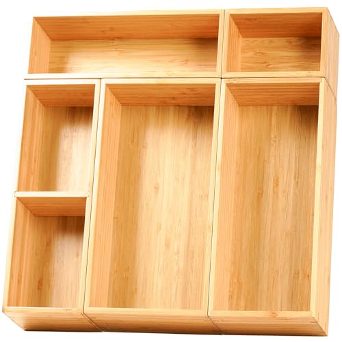Umilife Drawer Organizer Storage Boxes, 2.5" High Bamboo Drawer Dividers, 5 Rearrangeable Bins for Kitchen, Office Desktop, Clothing, Makeup, vanity, Jewelry - size: 15 x 13 x 2.5" (5 Boxes)