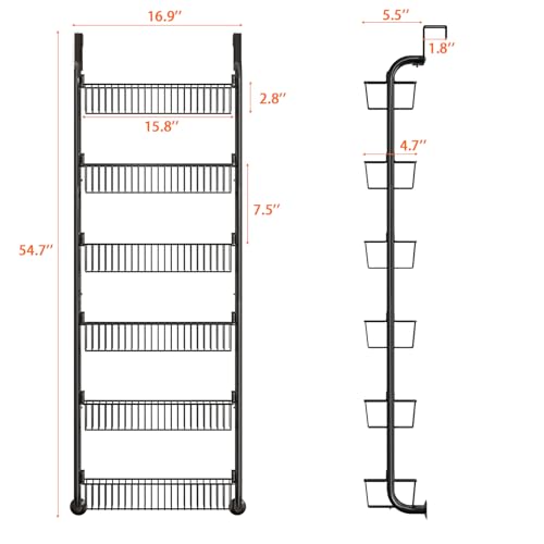 MIAOLI Over the Door Pantry Organizers and Storage, 6-Tier Spice Rack, Home & Kitchen Storage Shelves for Cabinet, Large Capacity Hanging Seasoning Organizer, Laundry Room Organization, Black - color: Black, size: 6-Tier
