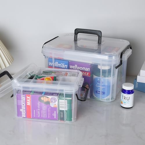 HEY FOLY 15qt Clear Medicine Organizer Storage Box, Plastic First Aid Box Empty, Thickened Medicine Container Chest, Multipurpose Medical Case with Labels, Medicine Caddy with Lids - color: Clear