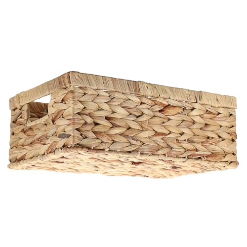 Wicker Basket for Shelf Woven Open Storage Bins with Built-in Handles Handwoven Water Hyacinth Storage Baskets Box for Living Room Bathroom Kitchen,13.8"L x 9.3"W x 5"H - size: 13.8"L x 9.3"W x 5"H