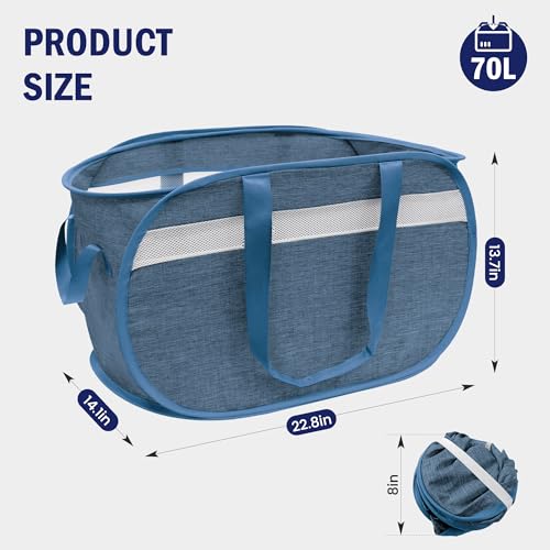 Collapsible Laundry Baskets, Foldable Tear Proof Pop Up Hamper with Reinforced Carry Handles, Durable Laundry Hamper for Home, Laundry, Bathroom, Dorm or Travel (Blue) - color: Blue(Cationic), size: 1 Pack