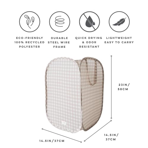 3 Sprouts Pop Up Hamper - Collapsible Laundry Basket, Popup & Foldable Design - Durable Waterproof Fabric for Dirty Clothes, Toys & Towels - Ideal for Dorm, Bedroom & Baby Nursery, Gingham Beige - color: Gingham Beige