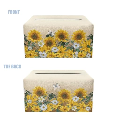 Sunflower Daisy Rectangle Tissue Box Cover Modern PU Leather Rectangular Tissue Box Waterproof Tissue Cover Decorative Holder Organizer for Bathroom Vanity Countertop - color: Sunflower Daisy 1