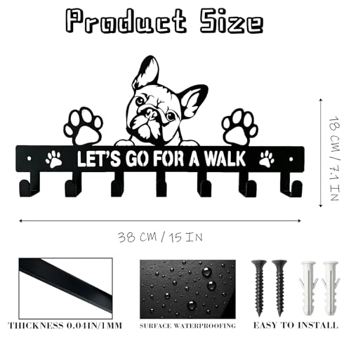 French Bulldog Leash Holder for Wall, Entryway Key Rack, Wall Key Holder & Key Hanger, Black Dog Leash Hooks for Front Door, French Bulldog Decor Accessories Gift, Dog Storage - color: French Bulldog