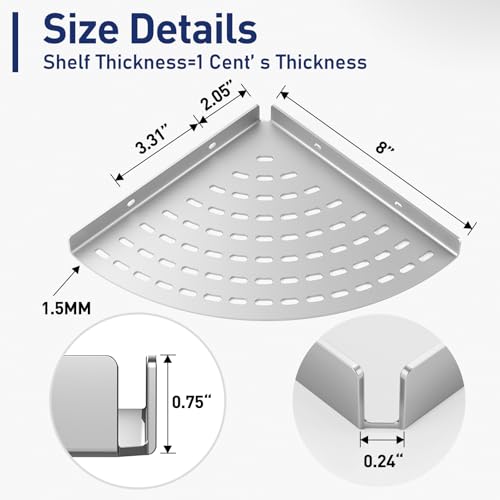 2 Pack Corner Shower Shelves 304 Stainless Steel Shower Corner Shelf Brushed Nickel Bathroom 8 in Prevent Rust Drilling Installation - color: Brushed Nickel