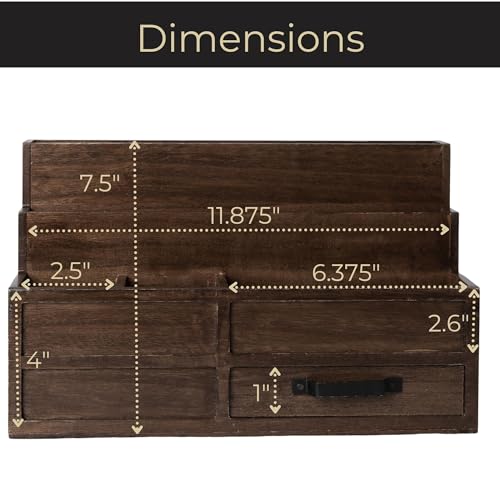 BLU MONACO | Wooden Mail Organizer with Drawer and Pen Holder | Mail Sorter Organizer Countertop for Desk or Kitchen | Outgoing Mail Holder Wood Desktop Storage - color: Brown