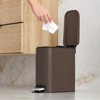 TrashAid Slim Bathroom Trash Can with Lid Soft Close, 6 Liter/1.6 Gallon Stainless Steel Small Garbage Can with Removable Inner Bucket, Step Pedal, Slim Wastebasket for Toilet, Office, Bedroom, Brown - color: Brown