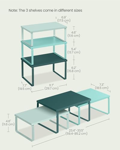 SONGMICS Cabinet Organizer Shelf, Set of 3 Kitchen Counter Shelves, Kitchen Storage, Spice Rack, Stackable, Expandable, Green UKCS220C01 - color: Green