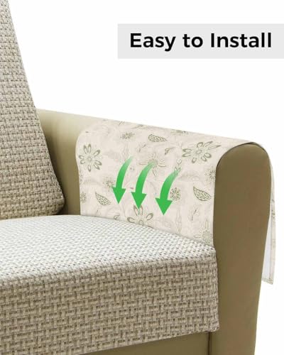 Sofa Armrest Organizer Bedside Caddy, Vintage Green Floral Non Slip Couch Remote Control Holder for Recliner, Rustic Abstract Flower Burlap Arm Chair Caddy with Pocket for Magazine Phone, 19.7"x35" - color: Sage Green, size: 19.7x35 in
