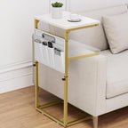 Vagusicc C Shaped End Table, 33'' Tall Side Table for Couch, Adjustable Height Small Couch Side Table for Small Spaces, C Table End Table Slide Under Sofa Table TV Tray Arm Table for Living Room - color: Golden