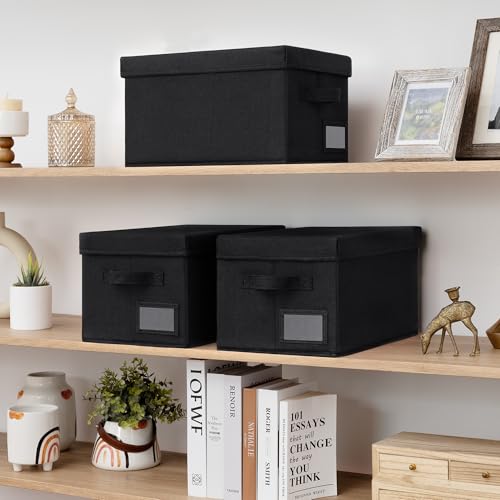 GRANNY SAYS Storage Bins with Lids, Linen Storage Bins for Shelves, Decorative Storage Boxes, Clothes Storage and Organization, Storage Boxes for Organizing, 3-Pack, Black - color: Black, size: Medium