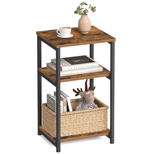 VASAGLE Side Table, Small End Table, Tall Nightstand for Living Room, Bedroom, Office, Bathroom, Rustic Brown and Classic Black ULET273B01 - color: Rustic Brown + Classic Black
