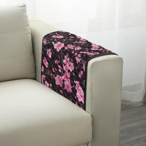 Cherry Blossom Print Armrest Cover for Sofa Non-Slip Diamond Pattern Arm Covers for Recliner Washable Furniture Protectors with 2 Pockets Anti-Scratch Chairs Arm Covers - color: Cherry Blossom