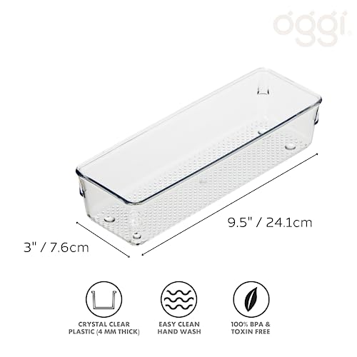 Oggi Clear Drawer Organizer, 3" X 9" | Pack of 2 | For Kitchen | For Office | For Bathroom - size: 3" by 9" (Pack of 2)