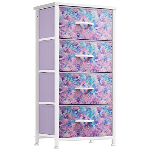 YITAHOME Dresser with 4 Drawers - Storage Tower Unit, Dresser for Living Room, Closets - Sturdy Steel Frame, Wooden Top & Easy Pull Fabric Bins, Purple - color: Purple, style: 4-Drawer