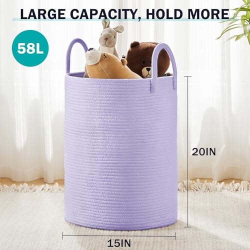 YOUDENOVA Laundry Hamper Basket, Woven 58L Tall Laundry Basket for Blanket Organizer- Clothes Hamper Baby Nursery Hamper for Blanket Storage in Bedroom - color: Purple, size: Tall (58L )