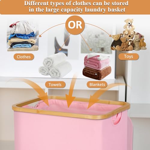 iEGrow Laundry Hamper with Lid, 110L Large Laundry Basket with Handle and Lid, Collapsible Clothes Basket Organizer with Removable Inner Bag for Clothes Toys Towels,Pink - color: Pink, size: 110L