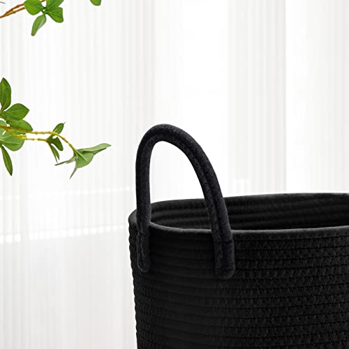 VIPOSCO Large Laundry Hamper, Tall Woven Rope Storage Basket for Blanket, Toys, Dirty Clothes in Living Room, Bathroom, Bedroom - 58L Black - color: Black, size: 58L