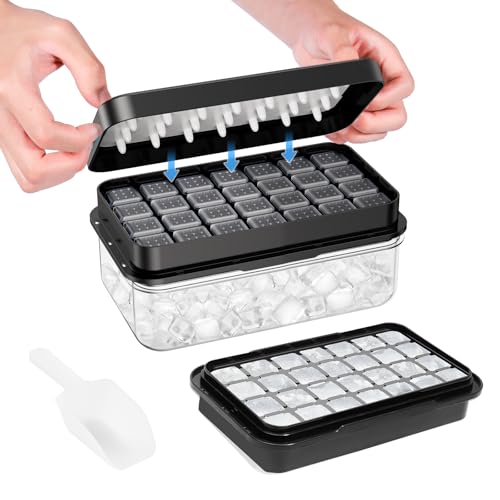 Ice Cube Tray with Lid and Bin, 28 pcs Ice Cubes Molds, Ice Trays for Freezer, Ice Cube Tray Mold, with 1 tray, Ice Freezer Container, Spill-Resistant Removable Lid & Ice Scoop, for Whiskey,Cocktail - color: Black, size: 0.8"-1tier