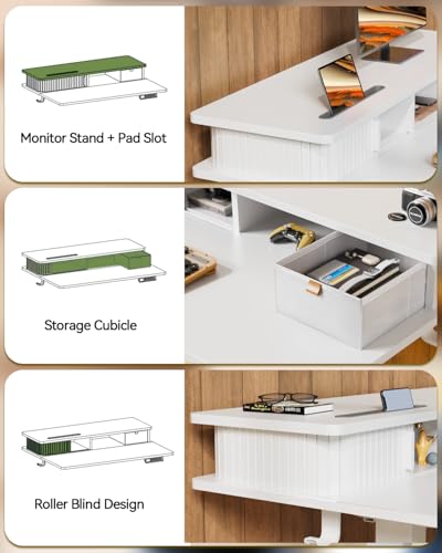 JOY worker Small Electric Standing Desk, 35" x 25" Height Adjustable Desk with Built-in Monitor Stand & Storage Drawer, White Sit Stand Table with 2 Hooks for Home Office - color: White, size: 35inch