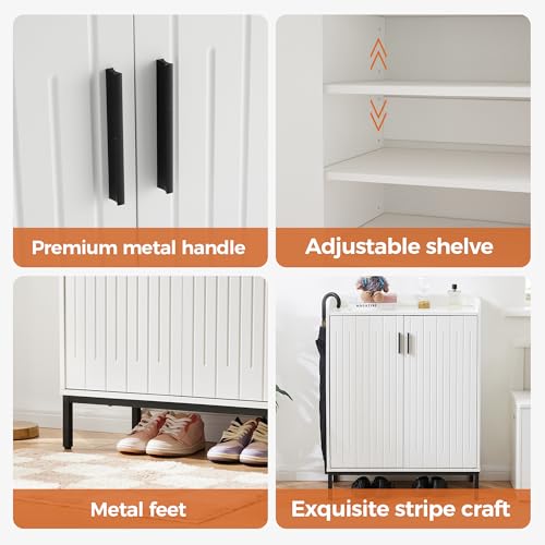 Mericonia Modern Shoe Cabinet with Metal Legs, Farmhouse Large 5-Tier Shoe Storage Cabinet with Doors, Wooden Shoe Organizer for Entryway, Hallway, Closet, Bedroom, Living Room, White | Shoe Storage Cabinet, with Doors, Shoe Organizer, for Entryway, for H