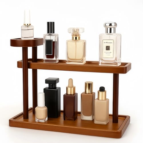 Bathroom Countertop Organizer,Vanity Organizer and Storage for Cosmetic Skincare Perfume, Ideal Storage Solution for Perfumes, Cosmetics, Spices, Handmade Toys, Office Supplies. (Brown) - color: Brown