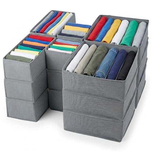 18 Pack Dresser Organizer Bins for Clothes Drawer Organizer Clothes, Underwear Bra Sock Organizers Fabric Closet Organization and Storage Dividers for Nursery Bedroom Dorm Grey