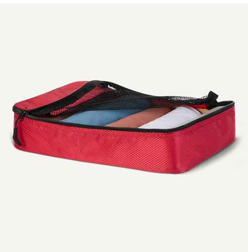 Amazon Essentials 4-Piece Packing Cubes Travel Accessories Set, Luggage Organizer with Double Zipper, Mesh Top, Space-Saving, 2 Medium/2 Large, Red (Previously Amazon Basics) - color: Red, size: 2 x Large, 2 x Medium