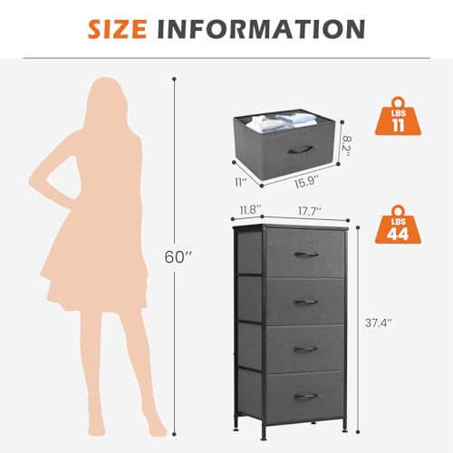 Sweetcrispy Nightstand Small Bedroom Dresser with 4 Fabric Drawers,Bed Side Furniture End Table, Wooden Top Cabinet Night Stand Dresser for Closet, Entryway, Dorm, Grey - color: Grey, size: 17.7"D x 11.8"W x 37"H (4 Drawers)