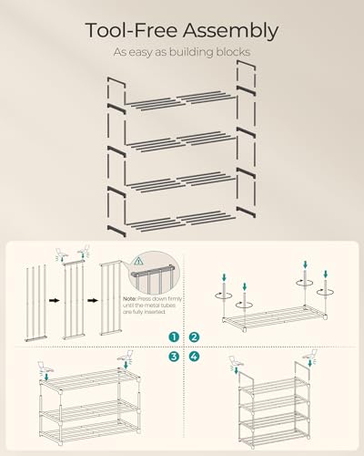 SONGMICS Shoe Rack, 4-Tier Shoe Organizer, Metal Storage Shelf, Upright or Upside Down, for 10-15 Pairs, Stackable, for Entryway, 11.8 x 26.8 x 28.4 Inches, Black ULSA204B01 - color: Black, size: 4 Tiers (26.8"W)