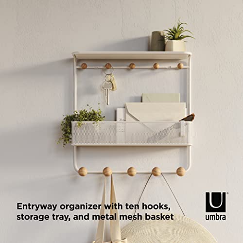 Umbra Estique Entryway Organizer Storage Solution with Cubby Bin, Shelf and Hooks for Keys, Mail, Glasses, Wallet, Purse, Hat, and More, White - size: Large