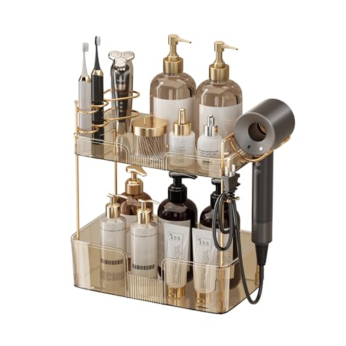 YCIA&DONE Bathroom Counter Organizer, Large Makeup Organizer Countertop, Shelf Storage, Vanity Tray, Easily Assemble for Bathroom Organizers and Storage, Undersink, Cabinet,2 Tiers Amber - color: Amber, size: 2 tiers