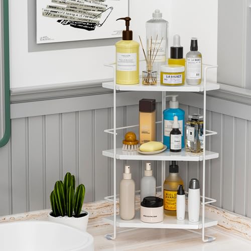 BOIVSHI 3-Tier Bathroom Countertop Organizer, Bathroom Organizers and Storage for Bathroom, Kitchen Counter, Corner Storage Shelf for Bedroom Storage Makeup Skincare Perfume (White) - color: White, size: 3-Tier