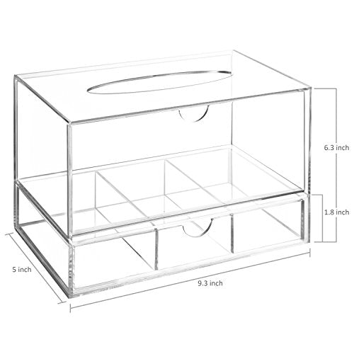 MyGift Modern Clear Acrylic Facial Tissue Dispenser Holder with Pull-Out Drawer for Makeup Cosmetics and Accessories, Vanity Countertop Bathroom Supplies Caddy - color: Clear