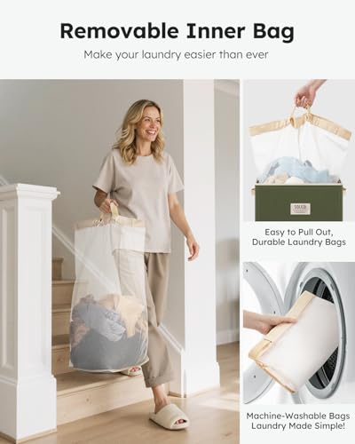 SOLEDI Laundry Hamper with Lid 100L Large & Tall Collapsible Laundry Basket, Clothes Hamper with Bag Removable Easy to Carry, Dirty Hampers for Bedroom, Bathroom, Dorm, College, Avocado - color: Avocado, size: 100L