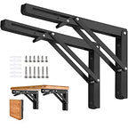 Folding Shelf Brackets - 18 Inch 2 Pcs DIY Wall Mounted Shelf Brackets for Garage Workstation, Stuff Supports, Plant Stand - Heavy Duty Metal Collapsible Floating Shelf Bracket Black - size: 18 Inch- 2 Packs