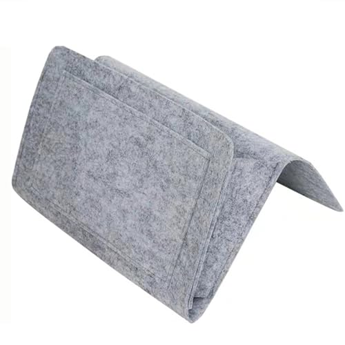 Bringsine 5 Pockets Bedside Caddy, Felt Bed Storage Organizer Hanging Bag Holder for Magazine Book Phone Tablet iPad Cables Remote and Water Bottle Holder Home Dorm Bed Sofa-Light Gray - color: Light Gray, size: 5 Pockets + Bottle Holder