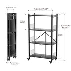 Folding Storage Shelves, 4-Tier Metal Foldable Shelf Shelving Rack Organizer On Rolling Wheels in Kitchen Warehouse Patio Pantry Garage Collapsible Shelves No Assembly (Black, 4-Layer) - color: Black/4-tier