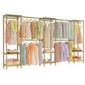Higeego Large Clothes Rack, Clothing Rack for Hanging Clothes, Heavy Duty Garment Rack, Freestanding Wardrobe Closet with Extendable Hanger Rods, Width from 7.8 to 10.8 ft, H11 Gold - color: Gold, style: 5 Row