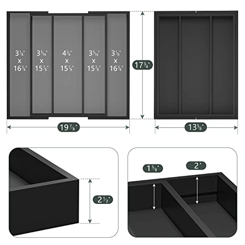 Kitchen Utensil Organizer Silverware Tray - Bamboo Flatware Organizer Expandable 5 Slots Multipurpose Silverware Organizer for Office Storage Garage Organization W13.7"-19.9" x L17.6" X H2.5" (Black) - color: Black