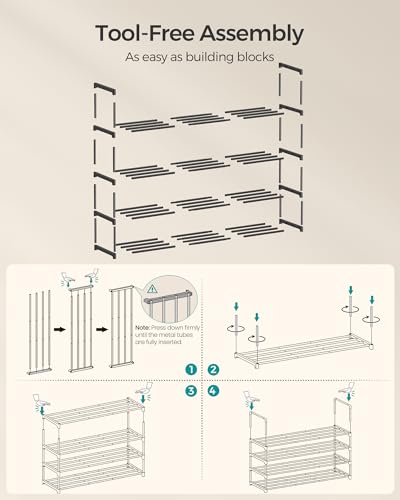 SONGMICS Shoe Rack, 4-Tier Shoe Organizer, Metal Storage Shelf, Upright or Upside Down, for 25-30 Pairs, Stackable, for Entryway, 11.8 x 46.1 x 28.4 Inches, Black ULSA034B01 - color: Black, size: 4 Tiers (46.1"W)