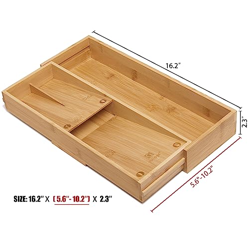 guiogc Bamboo Kitchen Drawer Organizer, Silverware Organizer Expandable Utensil Holder with Removable Knife Block, Cutlery Tray with Drawer Dividers for Kitchen Utensils and Flatware - size: L